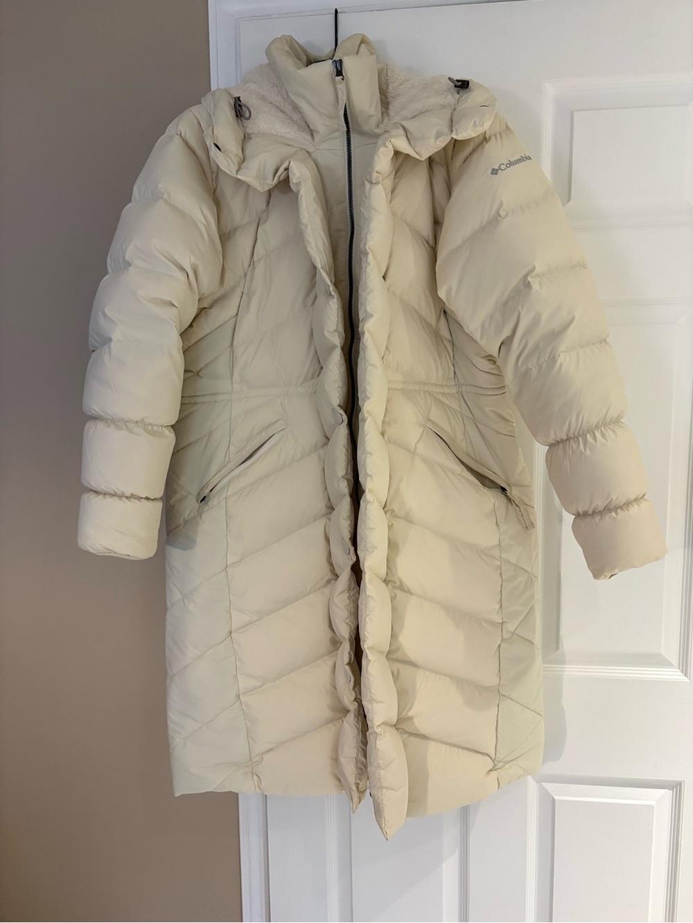 Women’s Columbia Cream Long Puffer Coat with Hood